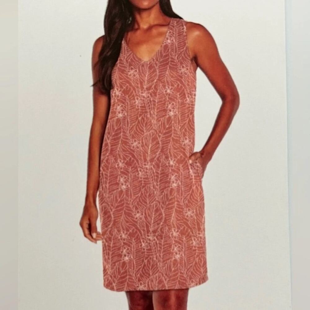 Orvis Pink and White Knee Length Linen & Rayon Tank Dress Floral Casual Size XL